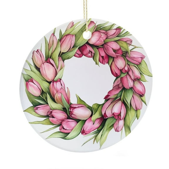 Ceramic Christmas Ornament Pink Tulip Flower Personalized Christmas Ornament Customized Ceramic Xmas Tree Decor Pink Tulips Christmas Tree Ornament