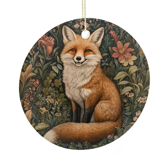Ceramic Christmas Ornament Red Fox Flower Garden Funny Christmas Ornaments Cute Floral Fox Ornament Christmas Holiday Decorations
