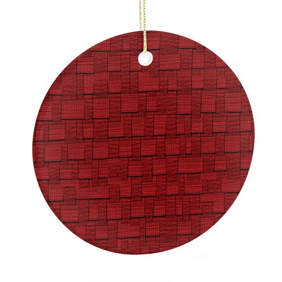 Ceramic Christmas Ornament Red Woven Pattern Ornaments for Christmas Tree Boho Patchwork Ornament Holiday Decor for Xmas Tree