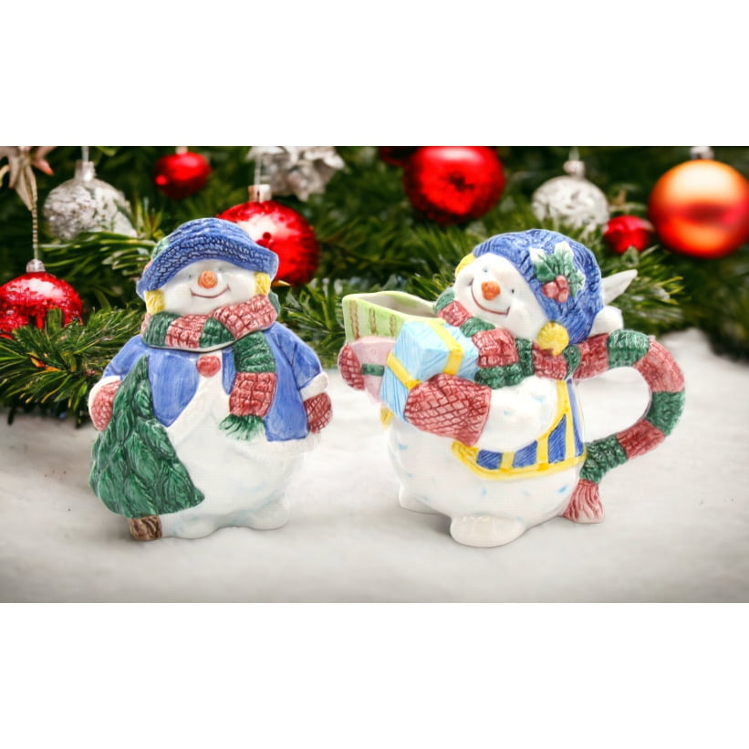 Ceramic Christmas Snowman Sugar and Creamer Set, Home Décor, Gift for