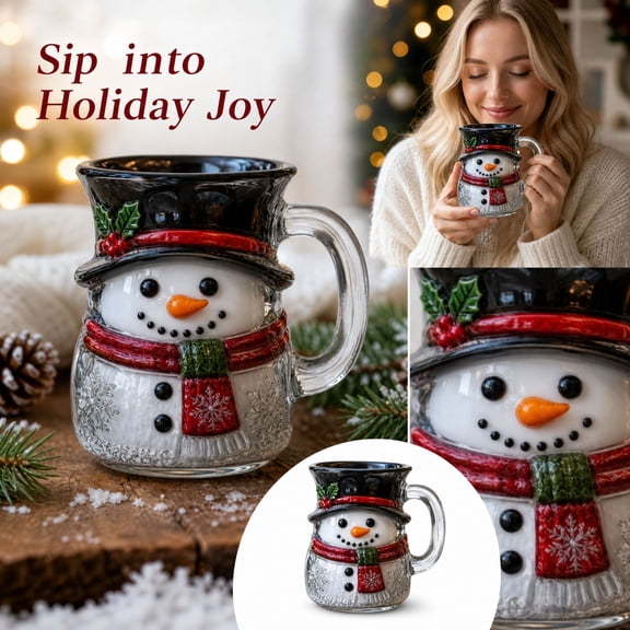 Ceramic Christmas Tea Cup,Chubby White Snowman with Black Top Hat,Christmas Character Glossy Ceramic Coffee Tea Cup Mug For Your Favorite Morning Brew