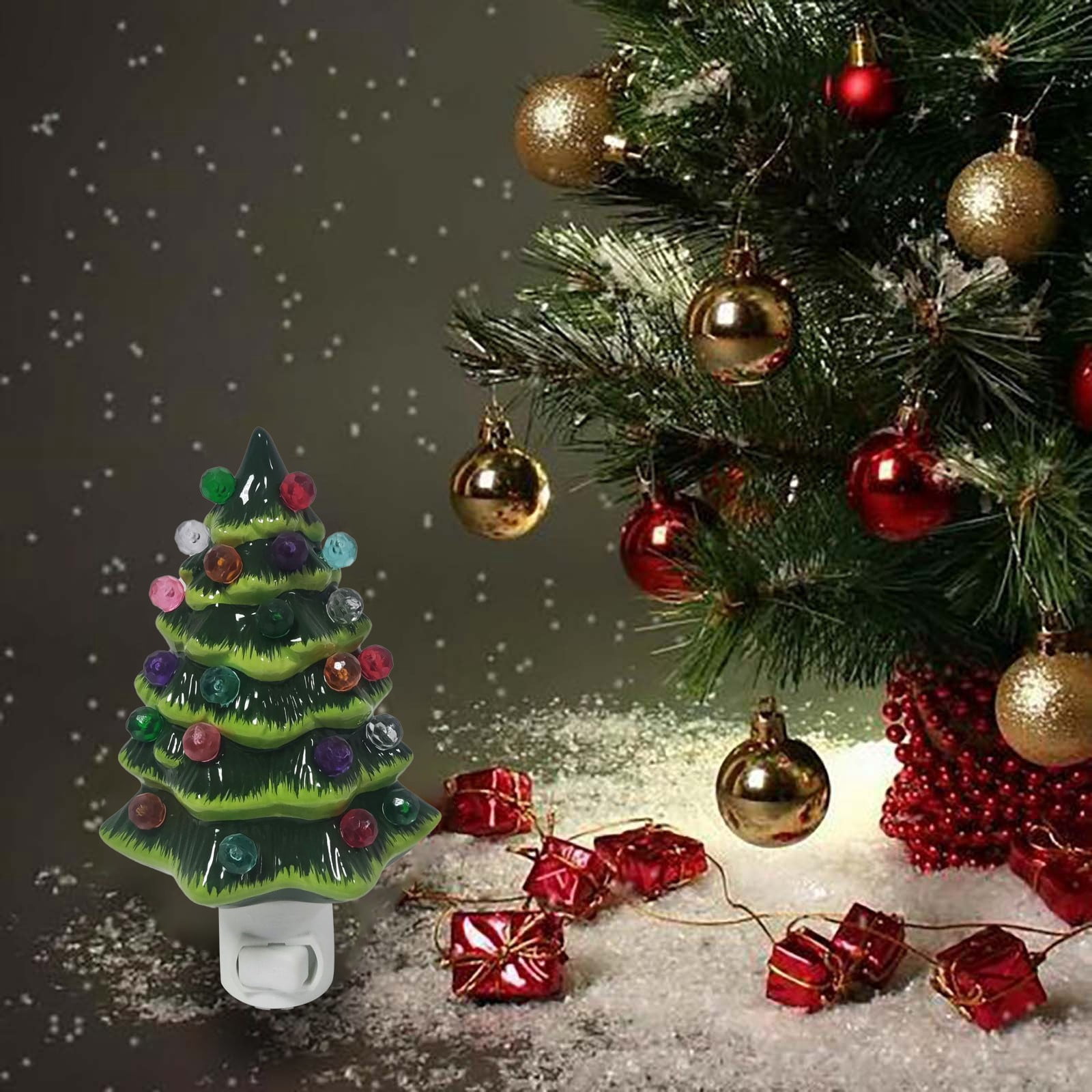 Ceramic Christmas Tree Night Light Plug With Dual Colors Border