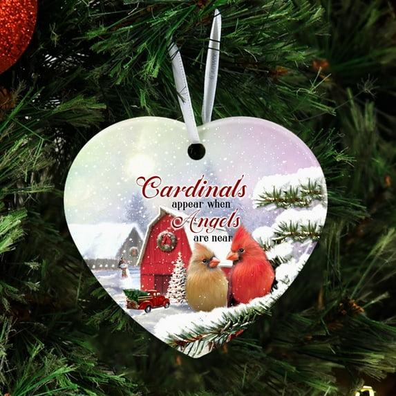 Ceramic Christmas Tree Ornaments, Cardinals Appear When Angels Are Near Hanging Ornament With Ribbon, Christmas Gifts - Heart, 1 Pcs
