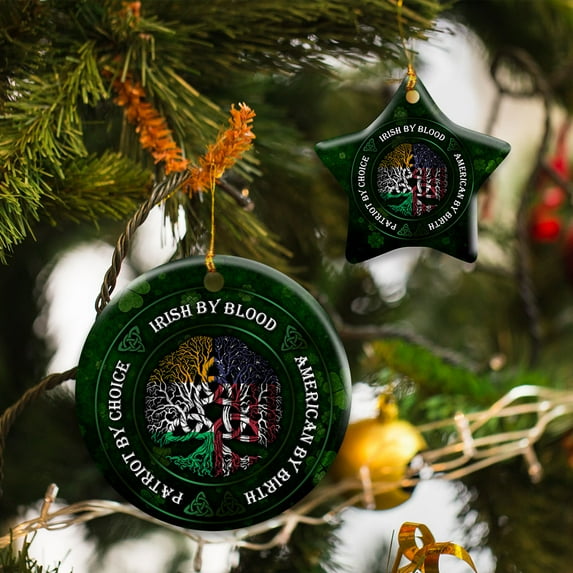 Ceramic Christmas Tree Ornaments, Irish By Blood American By Birth Hanging Ornament With Ribbon, Christmas Gifts - Oval, 1 Pcs
