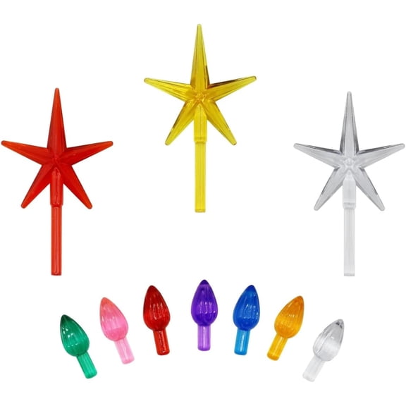 Ceramic Christmas Tree Replacement Lights, Medium Twist Light Ornaments, 100 Pc Multi Colors Plus 3 Tree Topper Stars