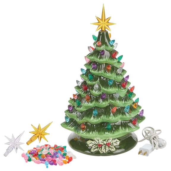 Ceramic Christmas Tree Replacement Lights and Toppers By Holiday Peak - Includes 64 colorful lights, 1 gold and 1 crystal star stopper