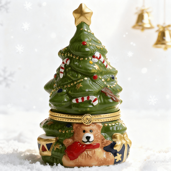 Ceramic Christmas Tree Shaped Jewelry Holder Organizer,Exquisite Christmas Tree Bear Jewelry Jar,Ceramic Small Jewelry Organizer,2025 Christmas Ornaments,Womens Christmas Gifts.(Green)