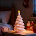 thumbnail image 1 of Ceramic Christmas Tree Tabletop Decorations, Pre-lit Hand-Painted with Star Toppers LED Lights Ceramic Tree Figurine for Holiday Table Xmas Decor （Pink）, 1 of 8