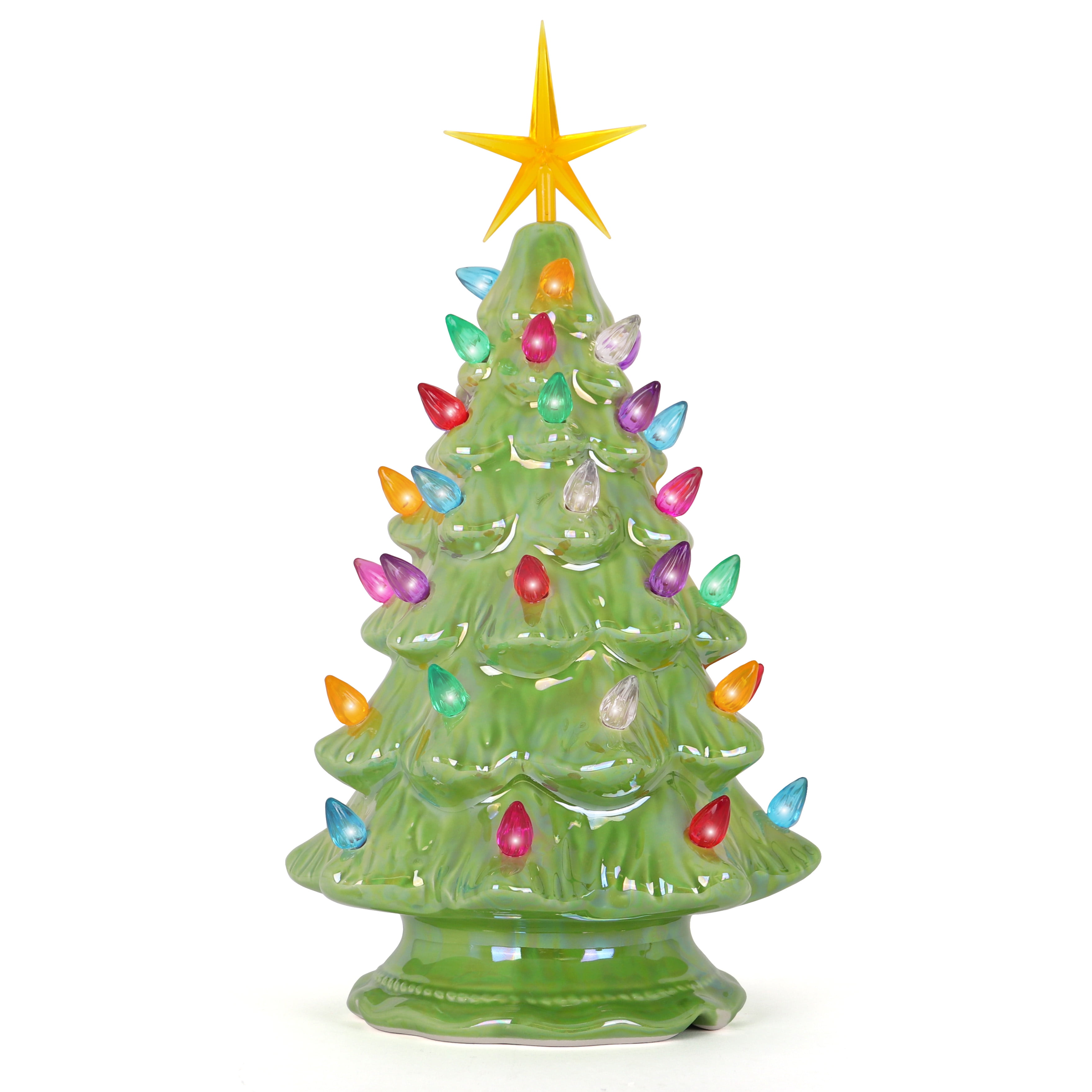 Green Ceramic Christmas Tree With Lights 