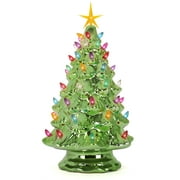 Ceramic Christmas Tree w/ Multicolor Lights (15.5 L, Pearl Olive)