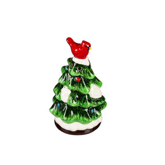 Ceramic Christmas Tree with Cardinal Salt and Pepper Shaker Set