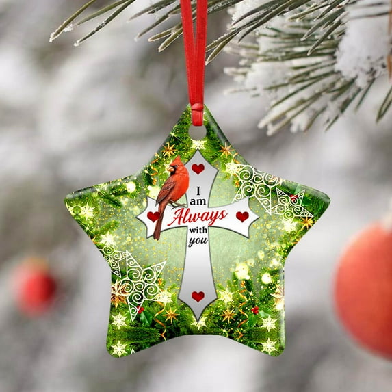 Ceramic Christmas Trees Ornaments, Christmas Tree Decoration, Cardinal. Jesus Christian Cross, Christmas Gifts, Decorative Hanging Ornaments - Star, 1 Pcs