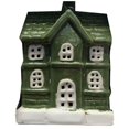 thumbnail image 1 of Ceramic Christmas Village House, Green Miniature House Tabletop Night Light for Indoor Christmas Decor, Holiday Season Desktop Ornament 4 Inch Tall, 1 of 5