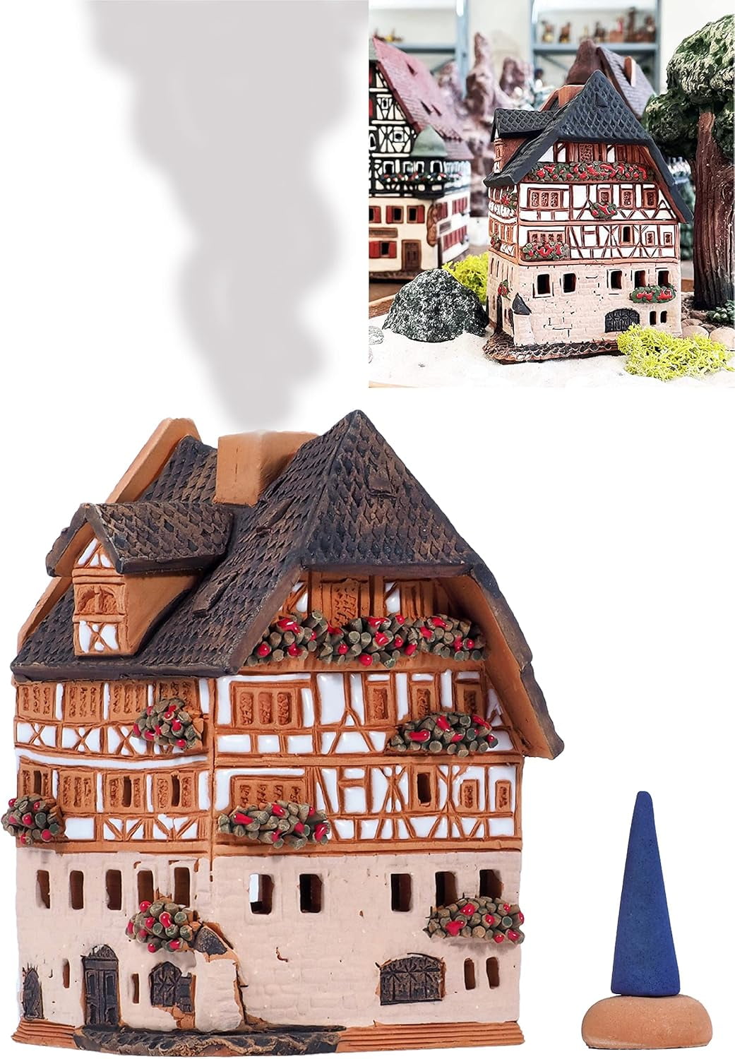 Midene Handmade Ceramic Christmas Village House - Miniature Of Pfister House Colmar, France - Tea Light Candle Holder Or Essential Oil Burner, Collectible Decor