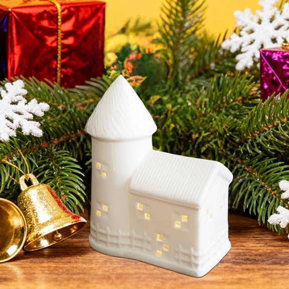 Ceramic Christmas Village Houses with LED Lights,Porcelain Christmas Town Scene Collection,Lighted Holiday Desktop Ornaments for Xmas Decor,Rustic Farmhouse Tabletop Display,Home Decor Night Light