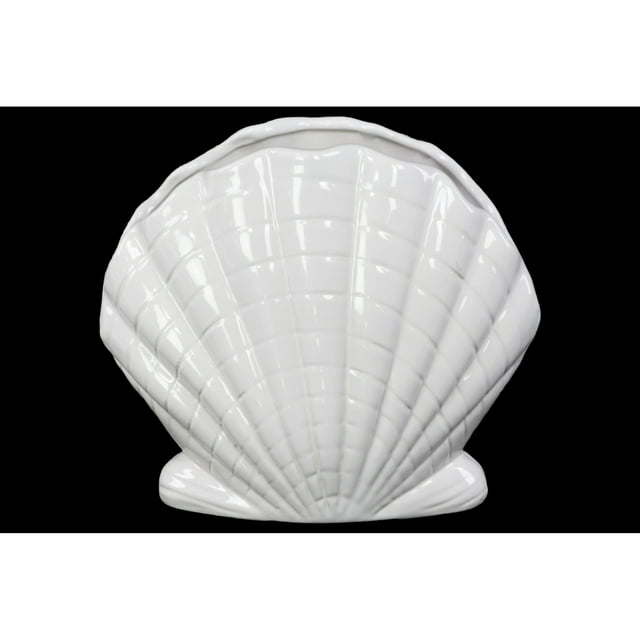Ceramic Clam Textured Seashell Sculpture, Set of 2, White- Saltoro Sherpi