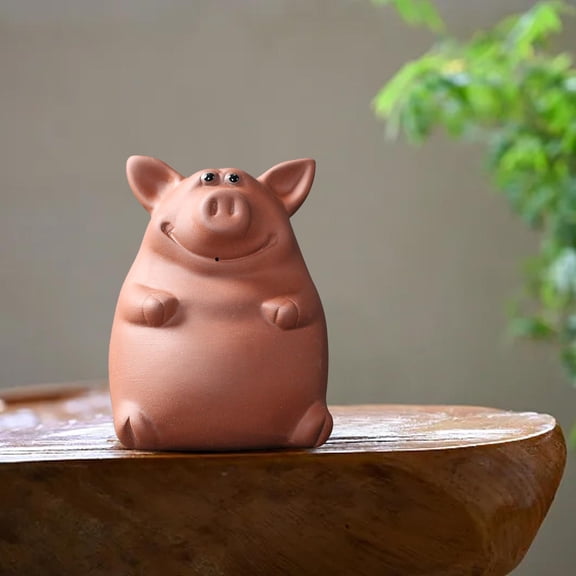 Ceramic Clay Pig Mini Tea Pet Figurine Souvenir Tabletop Ornament Artistic Lovely Accessory DIY Terrarium Crafts for Tea Room Car Decoration Red
