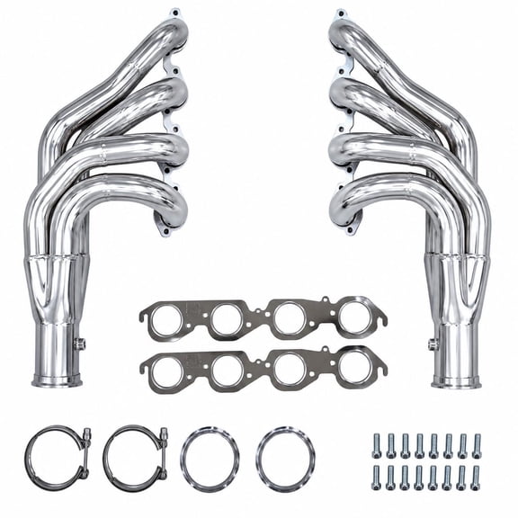 Ceramic Coated BBC Front Facing Turbo Headers 2.25 Inch Primary 3.5 Inch V Band Collector Forward Facing Up And Forward Design For Big Block Chevy 396 402 427 454 496 502 572 Twin Turbo Header Kit