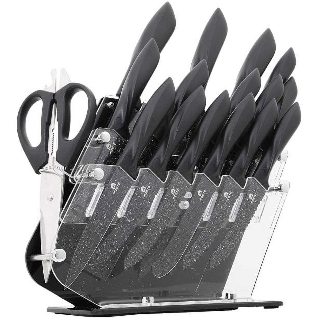 BEAFUORCT Block Knife Sets Stainless Steel With Sharpening 15 piece Acrylic  Stand Steak Knives Set Professional Chef Knife and Scissors for Kitchen