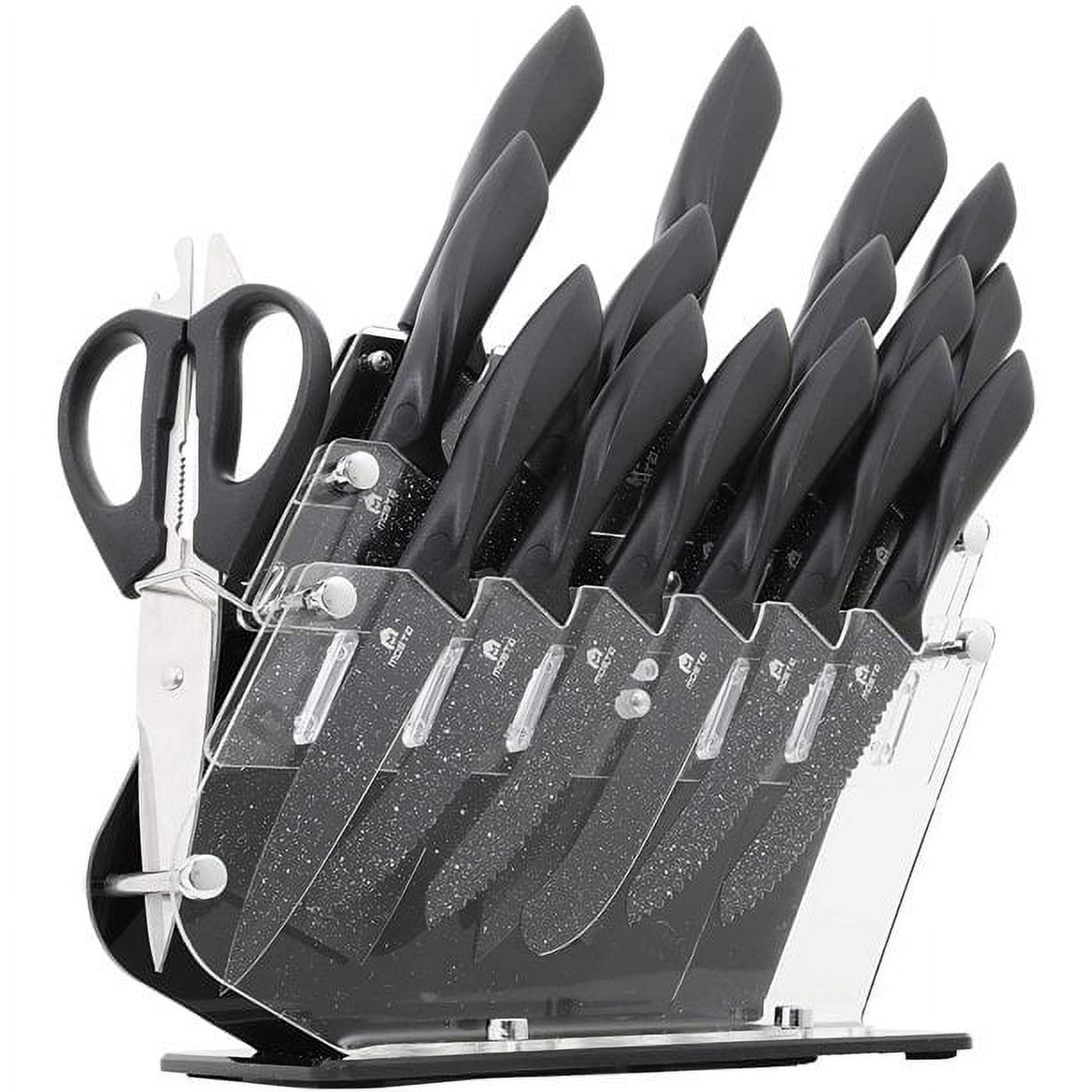 Ceramic Coated Knife Block Set with 16Pcs Kitchen Knives, Chef Knife