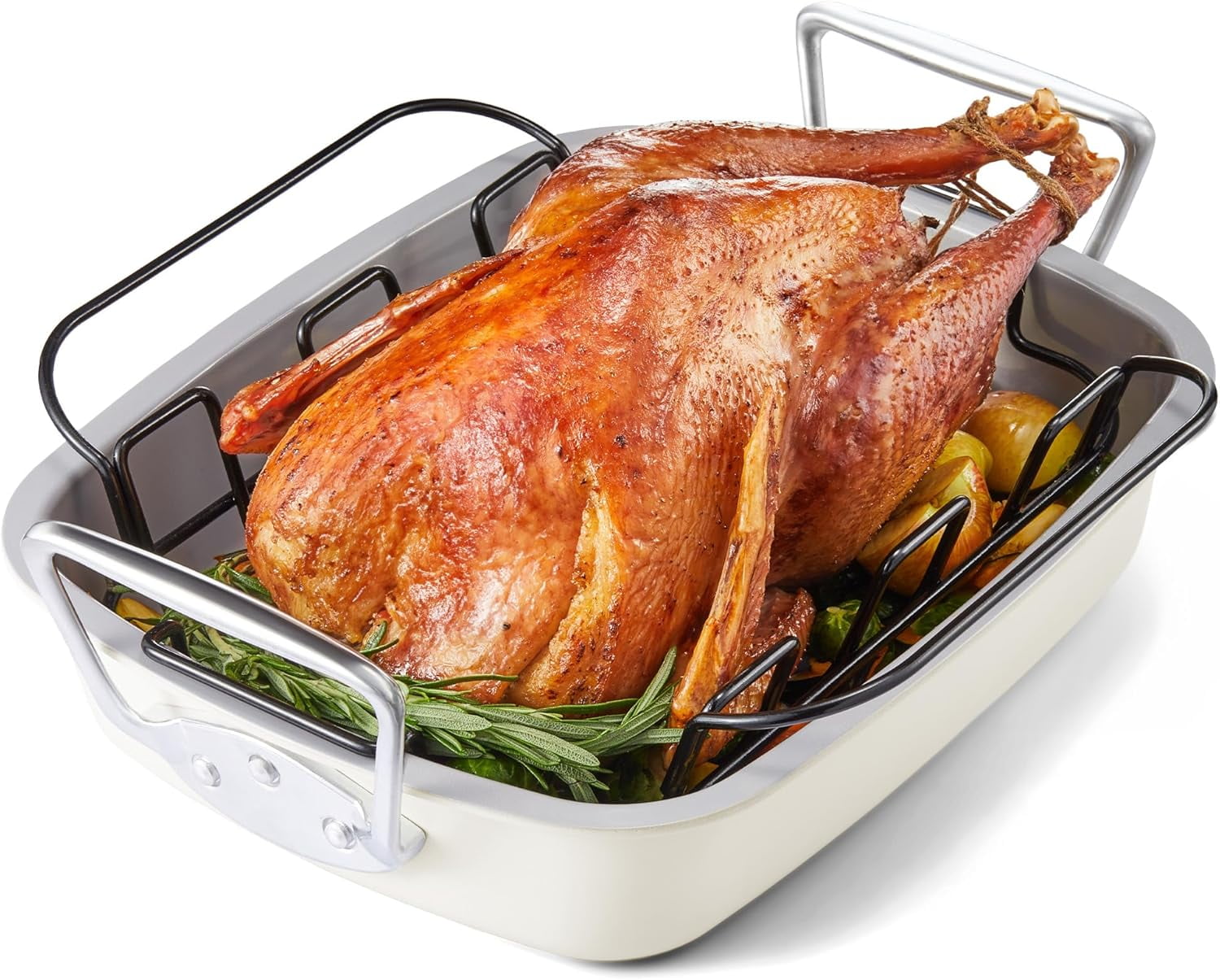 Ceramic Coated Nonstick Turkey Roasting Pan with Rack 18.7×13.6 Inch