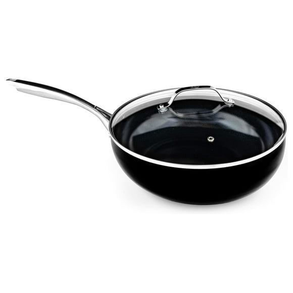 Ceramic Coated Nonstick Wok, Healthy Cooking, Utensil Safe, 100% // Free, Ultra-Durable Coating, Ergonomic Handle (Black, 12" Wok) 12" Wok Pan