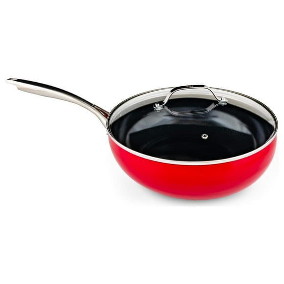 Ceramic Coated Nonstick Wok, Healthy Cooking, Utensil Safe, 100% // Free, Ultra-Durable Coating, Ergonomic Handle (Red, 12" Wok) 12" Wok Pan