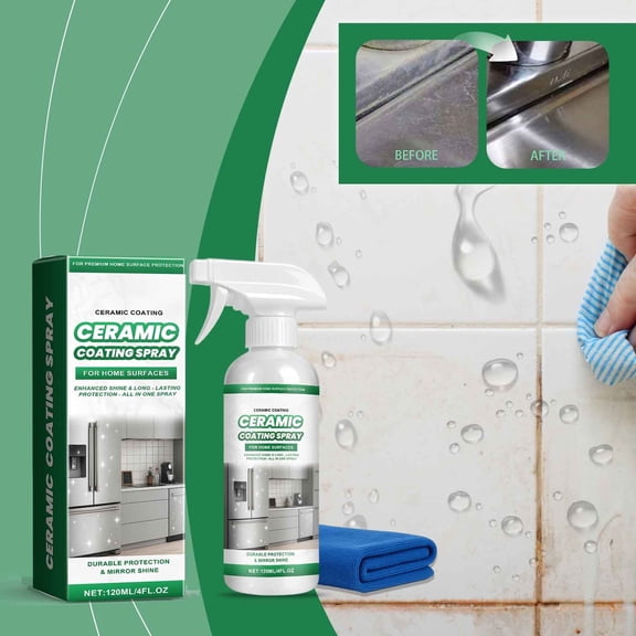Ceramic Coating Cleaner Spray,Stainless Steel Surface Protection Solution,Hydrophobic Fingerprint Resistant Appliance Cleaner,Glass Countertop Polish Spray With Long Lasting Shine And Towel