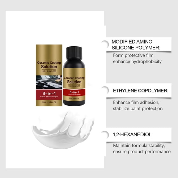Ceramic Coating Kit for Cars Hydrophobic Liquid Automotive Protection Solution 50ml Water Repellent Coating Agent Durable Scratch Resistant Chemical Damage Shield
