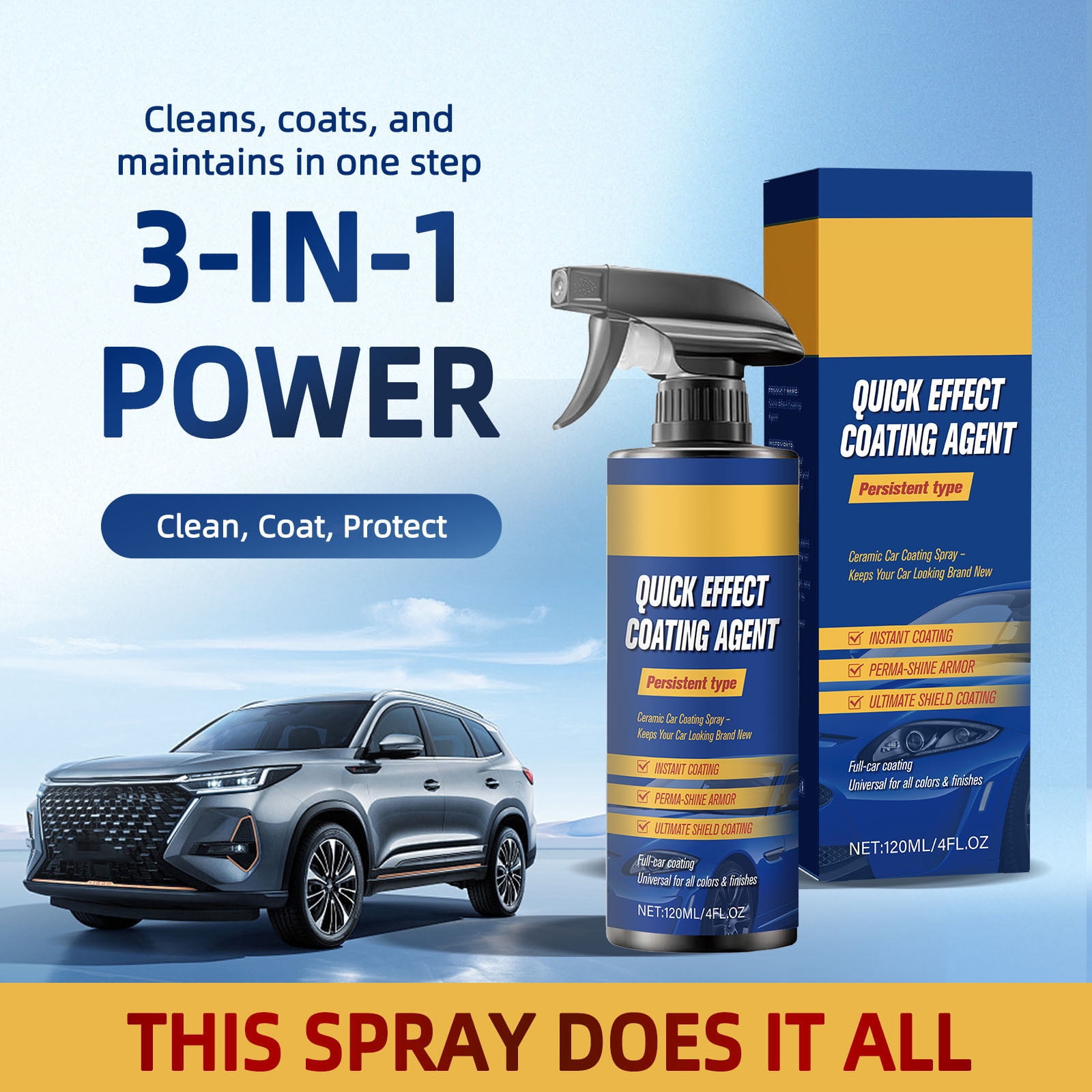 Ceramic Coating Spray for Cars, Hydrophobic Car Wax Sealant and Plastic ...