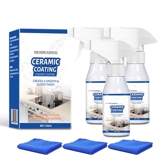 Ceramic Coating Spray for Home, Ceramic Coating for Home Surface Protector Spray, Multi-Surface Quick Tech Shield & High Gloss Sealer, Water Stain Repellent, for Stove Top, Mirror, Porcelain (3Pcs)
