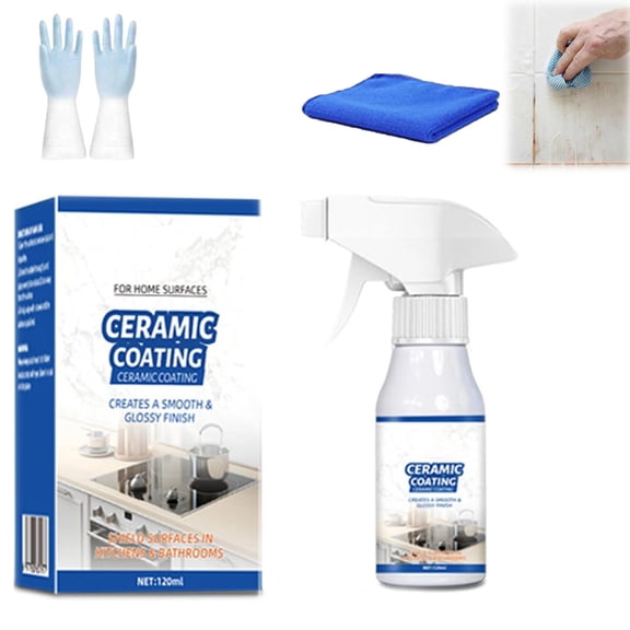 Ceramic Coating Spray for Home - Multi-Surface Quick Tech Shield & High Gloss Sealer | 120ml Kitchen Grease & Water Stain Repellent for Stove Top, Shower Glass, Countertop, Tile, Mirror