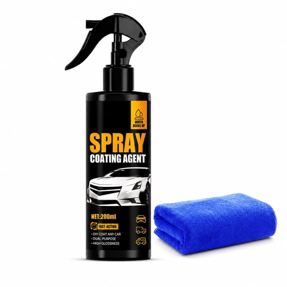 Ceramic Coating Spray Kit, Hydrophobic Paint Protection Solution, High Gloss Finish Enhancer, Water Beading Surface Shield, Automotive Coating Treatment With Microfiber Towel, 200ml