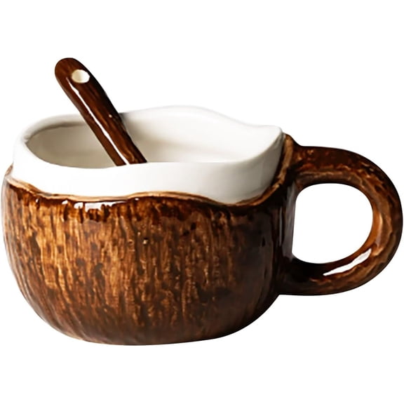 Ceramic Coconut Shaped Mug 8 oz Creative Ceramic Coffee Cup Large Capacity Coffee Cup for Coffee Milk Smoothie Breakfast and Afternoon Tea