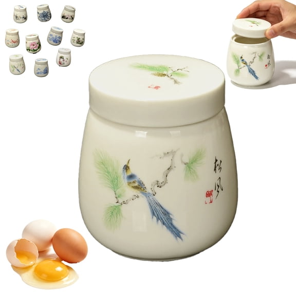 Ceramic Coddled Egg Cups with Twistable Lids, 220ml Vintage Egg Coddler Cups for Steaming, Chawanmushi Cookware