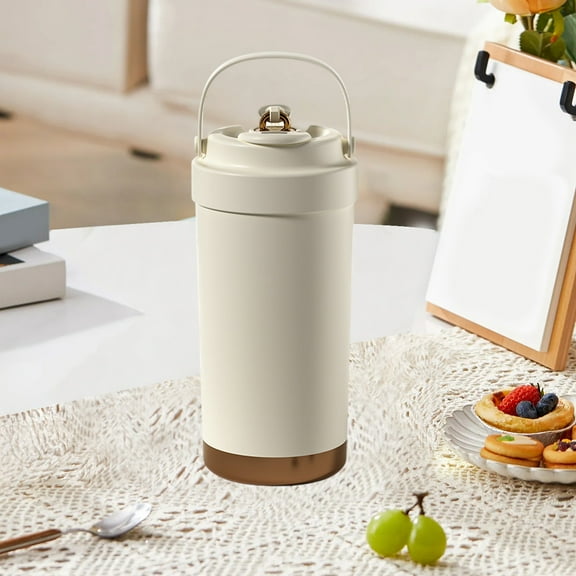 Ceramic Coffee Cup, Double Insulation Mug, Portable Travel Drinkware, Leakproof with Straw and Handle