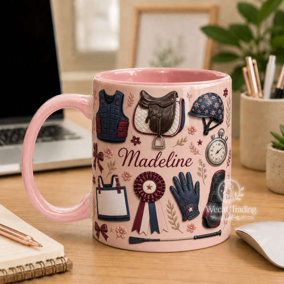 Ceramic Coffee Cup Eventing Rider Name Design Desk Mug for Equestrian Riders