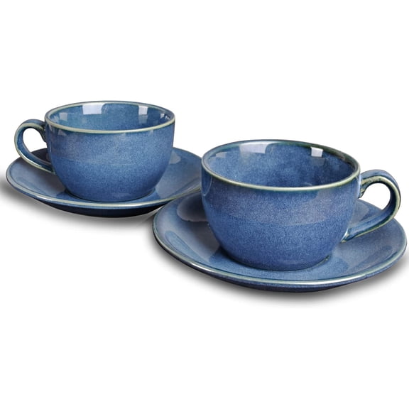 Ceramic Coffee Cup Mug with Saucer Set of 2 for Latte, Cappuccino, Tea, 8.5 Oz, Dishwasher and Microwave Safe(Royal blue, 2)