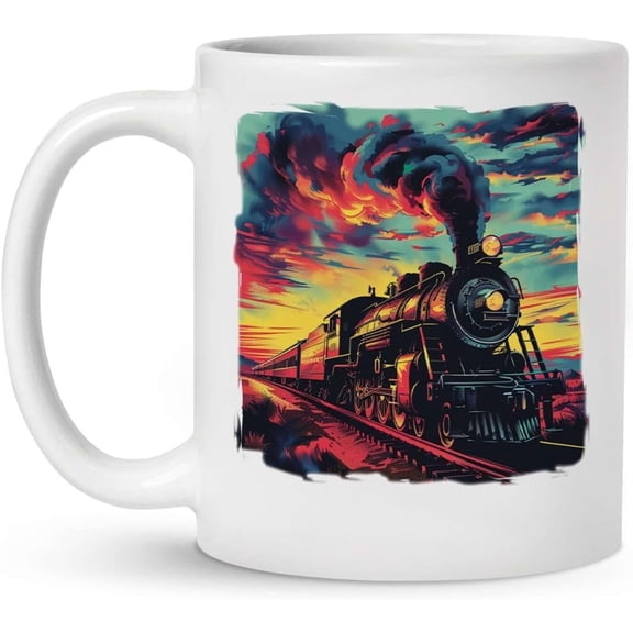 Ceramic Coffee Cup Novelty Train Coffee Mug Sunset Landscape Ceramic Mug Vintage Coffee Tea Cup Railway Cup Train Driver Cup Gift For Him Her, Scene White Cup 11oz