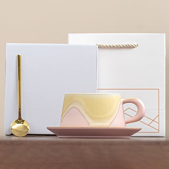 Ceramic Coffee Cup and Saucer Set – 240ml Latte Mug Gift Set with Handle – Stylish Colorful Cups for Coffee, Tea, or Espresso – Practical Gift for Women, Men, and Home Use