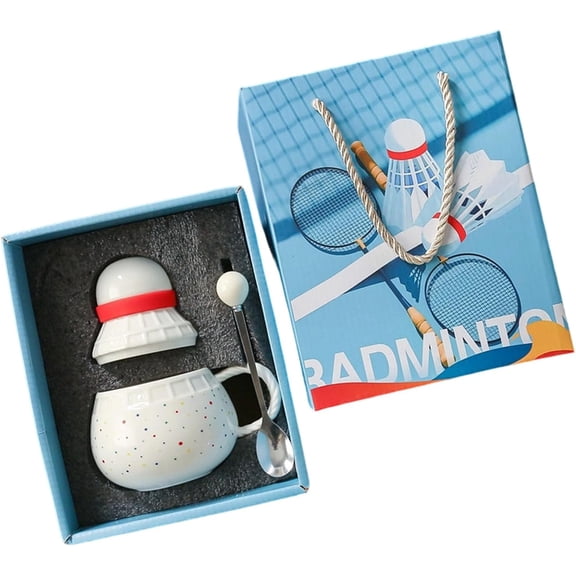 Ceramic Coffee Cup with Unique Badminton Design, 370ml (12.5oz) Novelty Sports Mug for Tea Latte, Ergonomic Handle Drinkware with Elegant Gift Box, Birthday Present for Badminton Player