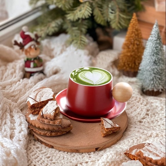 Ceramic Coffee Cup and Saucer Set, Designer Hexagonal Mug with Wooden Handle and Lid, 15.2oz, Modern Exquisite Gift, Multiple Colors