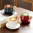thumbnail image 1 of Ceramic Coffee Cup and Saucer Set, Designer Hexagonal Mug with Wooden Handle and Lid, 15.2oz, Modern Exquisite Gift, Multiple Colors, 1 of 6