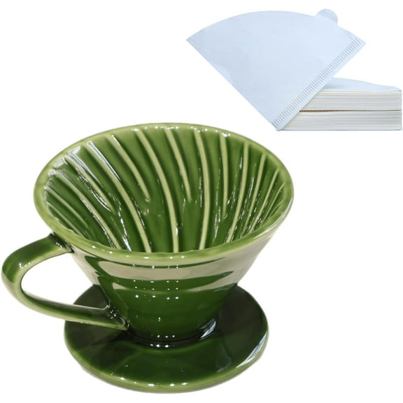 Ceramic Coffee Dripper includes 50 Filters 01 Pour Over Coffee Maker Porcelain V 60 Hand Brewed Set Pottery Artisanal Drip Brew Barista Gift for 1-2 People Travel Camping Office Home