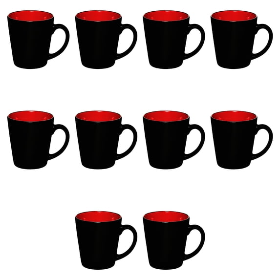 Ceramic Coffee Latte Mugs 12 oz. Set of 10, Bulk Pack - Perfect for Coffee, Tea, Espresso, Hot Cocoa, Other Beverages - Red