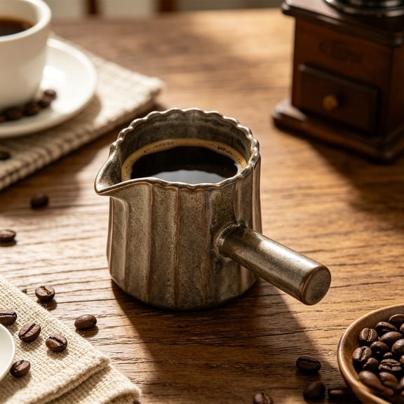 Ceramic Coffee Measuring Cup with Spout Handle for Milk Frothing Latte Art