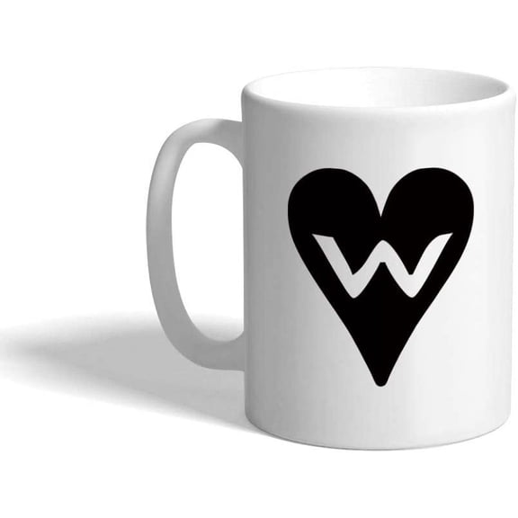Ceramic Coffee Mug 11 Ounces"W" Heart Initial Monogram Letter W White Tea Cup Love Design Only