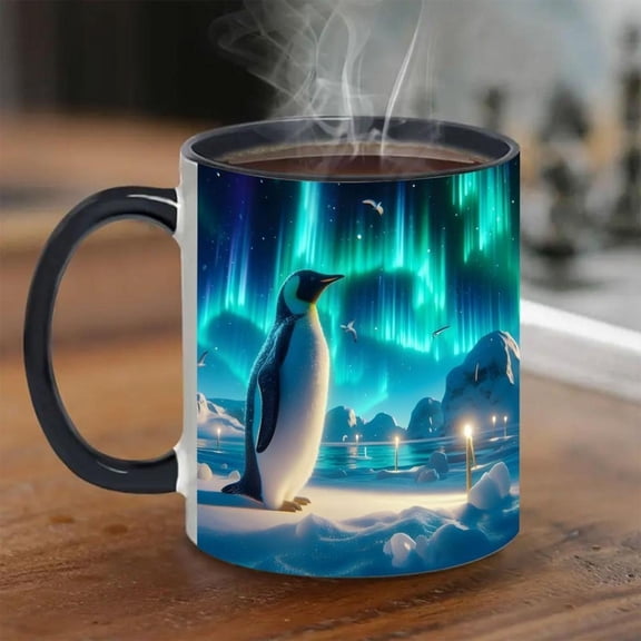 Ceramic Coffee Mug 11oz Ceramic Coffee Mug Penguin Northern Lights Design Christmas Valentine s Day Birthdays Home Decor Hand Wash Only Holiday Artist