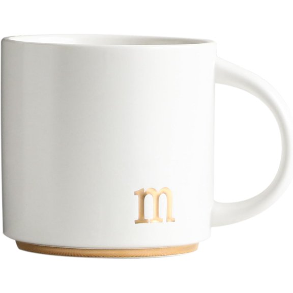 Ceramic Coffee Mug, 15 oz Monogram Cup with Gift Box(m) | Dishwasher Safe, Engraved Gold Letter , Personalized Housewarming Birthday Present, Christmas Thanksgiving Mothers Day Gifts