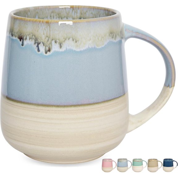 Ceramic Coffee Mug, 23 Oz, Dishwasher and Microwave Safe, Big Cup, Reactive (Light Blue)